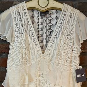 Ivory Lace Dress with Flutter Sleeves